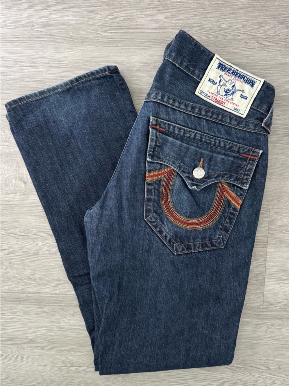 True Religion STRAIGHT Super T Made in USA Jeans - Size 31 - Rainbow Stitch